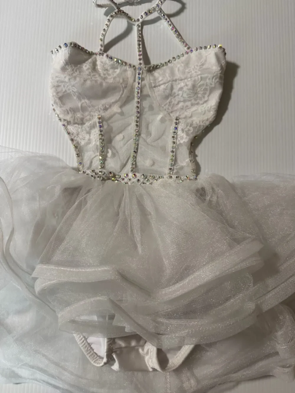 White custom solo Dance Costume bling lace wedding bridal chapel illusion MC chi